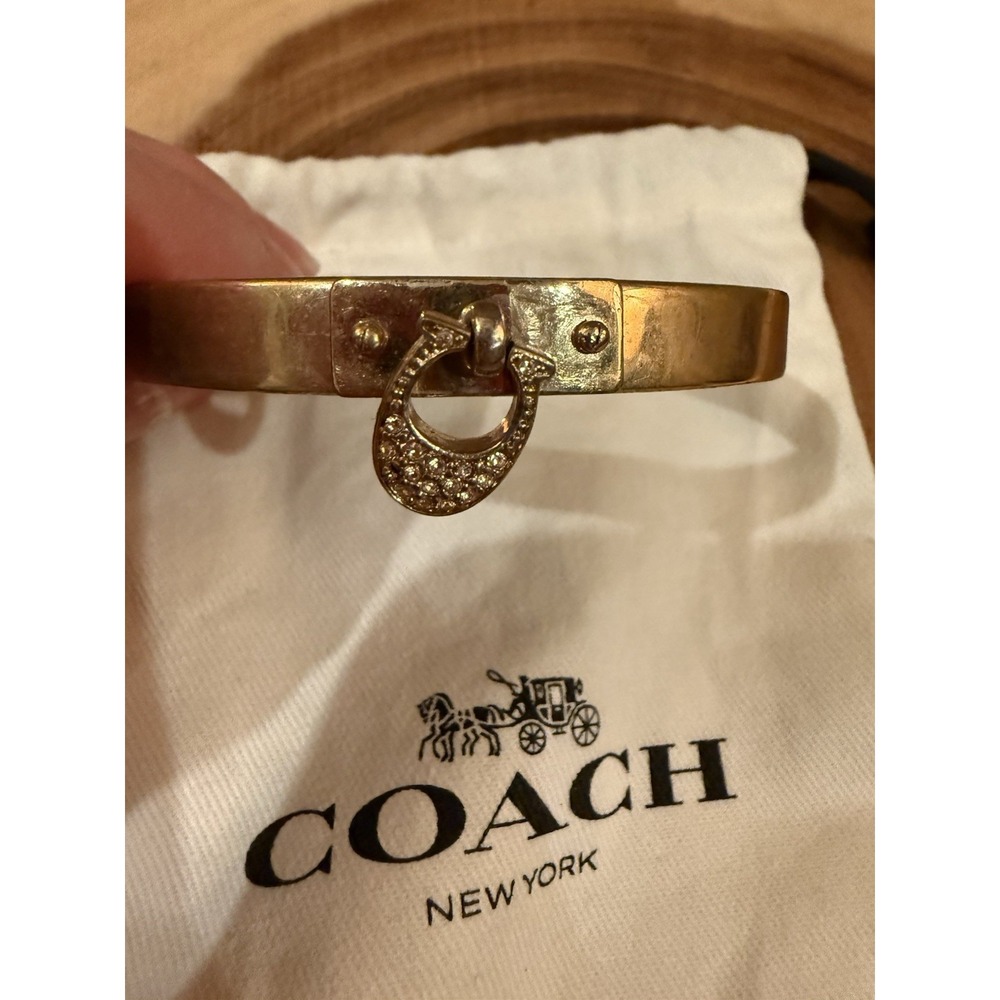 Coach Signature Logo Crystal C Hinged Gold Bangle Bracelet